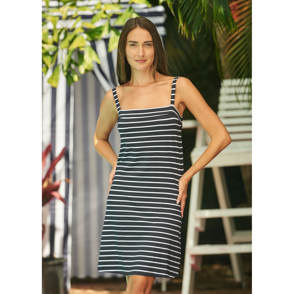Mare Blu Striped Sweety Dress Square Neck‎ Sleeveless Navy White Size XL